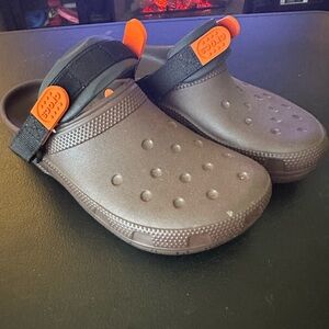 Brown Slip-On Clog with Orange Accent Strap